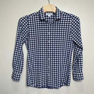 Mizzen + Main Men's Performance Long Sleeve Shirt L Gingham Blue White Button Up